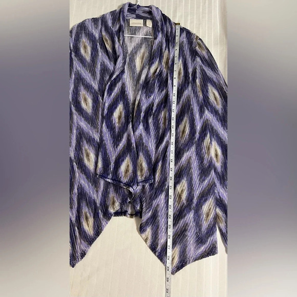 Chicos Open Cardigan Sweater Womens Large Purple Ikat Print Mesh - Picture 10 of 14